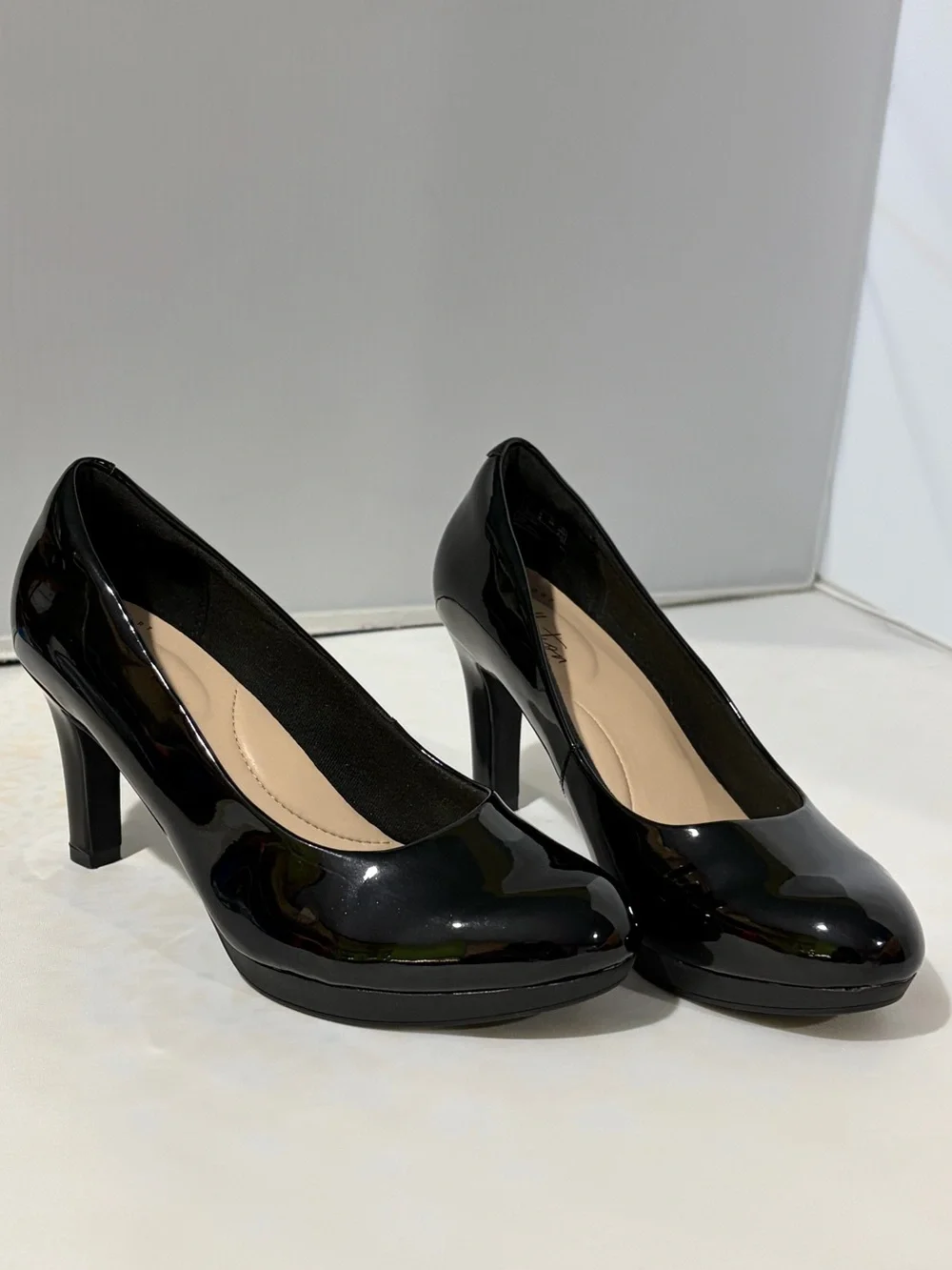 Collection by Clarks Black Patent Round-Toe Heels